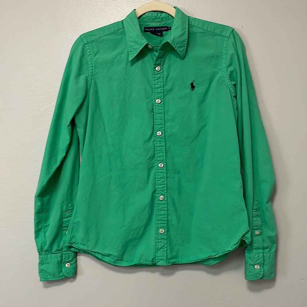 Green button down Ralph Lauren shirt. Long sleeve. Sz 8